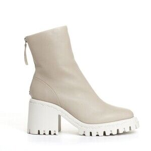 Halmanera Creamy Leather Ankle Boot With Chunky Block Heel - NWT
